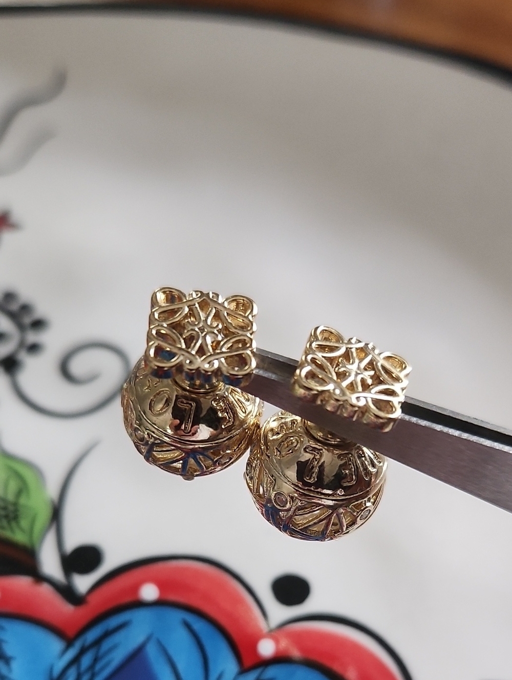 LOEWE Square Filigree Stud Earrings with Sphere Backs